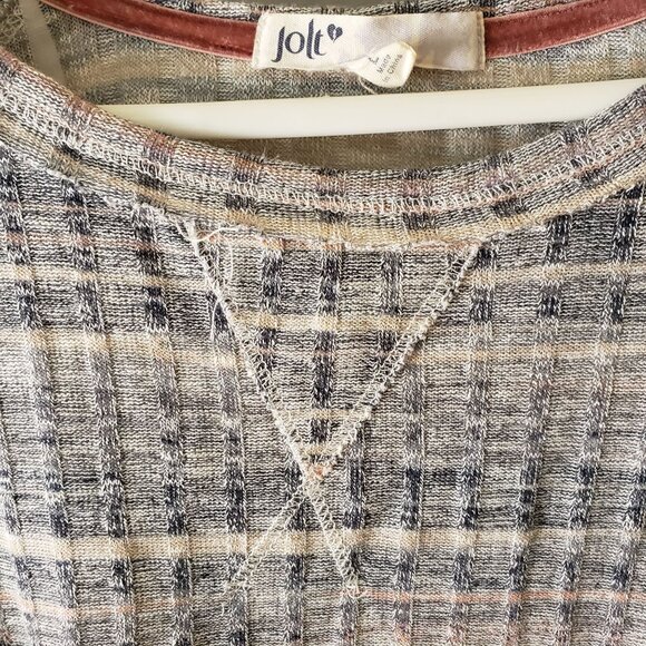 Jolt Womens Plaid Long Sleeve Top Lace Trim Button Cuff Large Poly Rayon Spandex - Picture 7 of 8